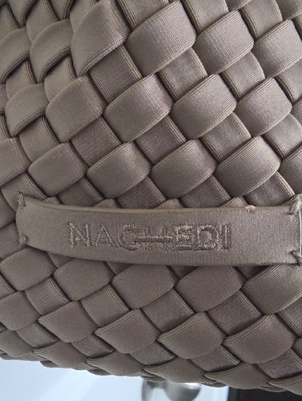 Naghedi Woven Taupe Shoulder Bag with Top Handles - Picture 2 of 7